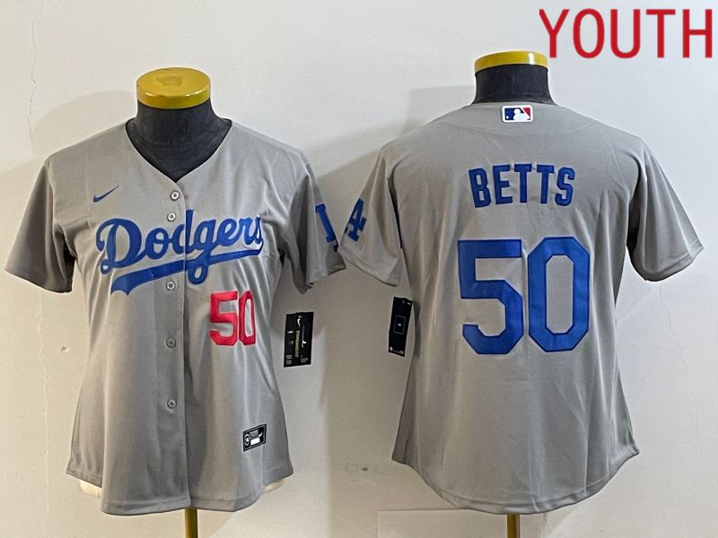 Youth Los Angeles Dodgers #50 Betts Grey Nike Game MLB Jersey style 3->pittsburgh steelers->NFL Jersey